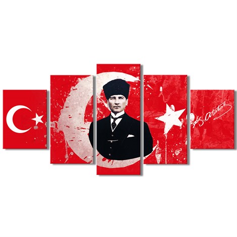 Ataturk-Ay-Yildiz-5-Parca-Kanvas-Tablo